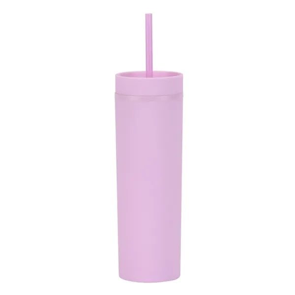 16oz Double Wall Plastic Tumbler with Lid and Straw