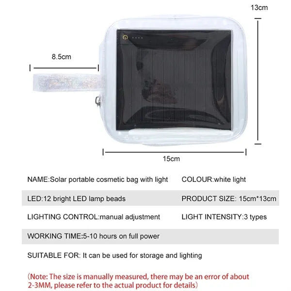 Solar Portable Travel Cosmetic Bag With LED Emergency Light