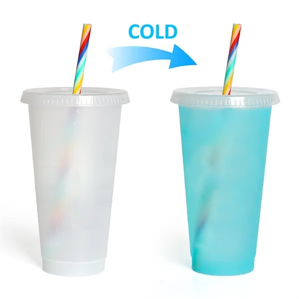 24oz Plastic Color Changing Cups With Lids Straws