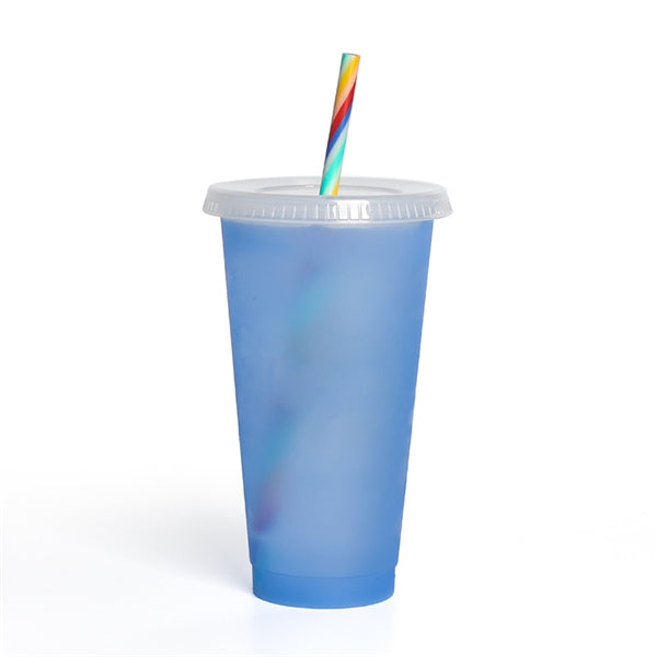 24oz Plastic Color Changing Cups With Lids Straws