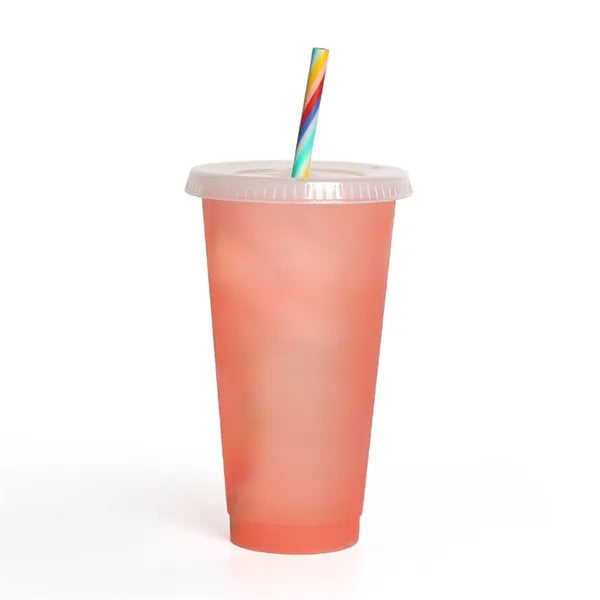 24oz Plastic Color Changing Cups With Lids Straws
