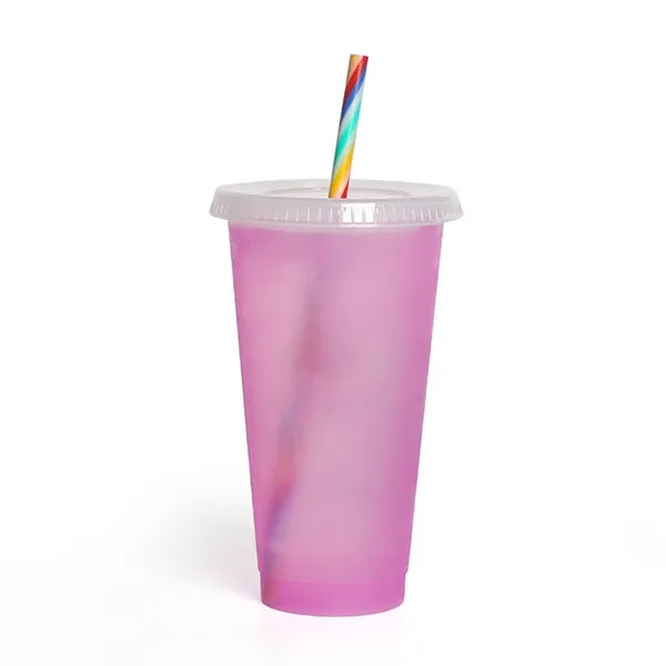 24oz Plastic Color Changing Cups With Lids Straws