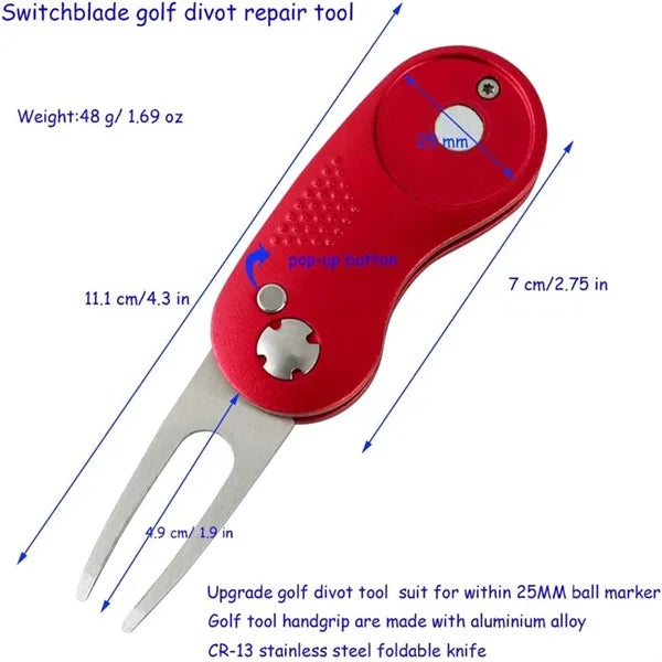Golf Divot Repair Tool Foldable Stainless Steel Switchblade