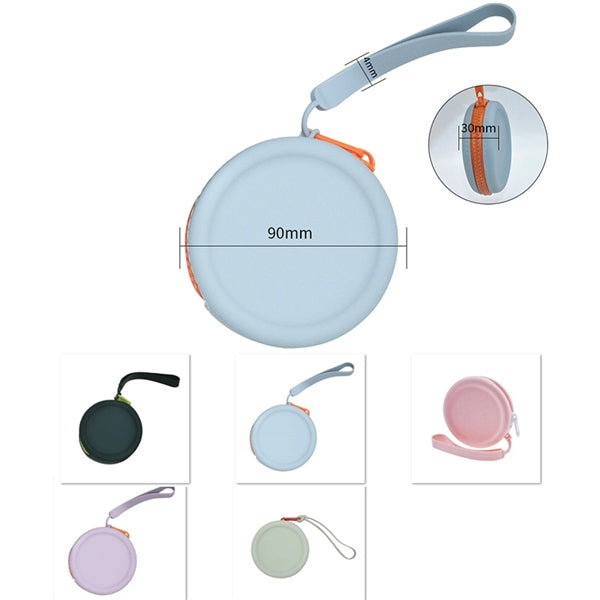 Mini Wallet Round Silicone Coin Purse with Zipper Lanyard