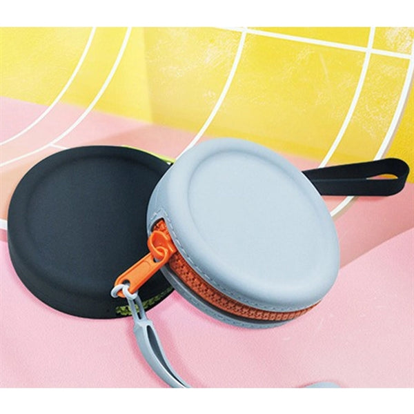 Mini Wallet Round Silicone Coin Purse with Zipper Lanyard