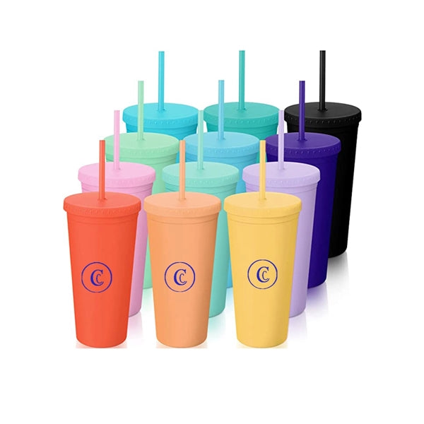 24Oz Colored Plastic Cups With Straws