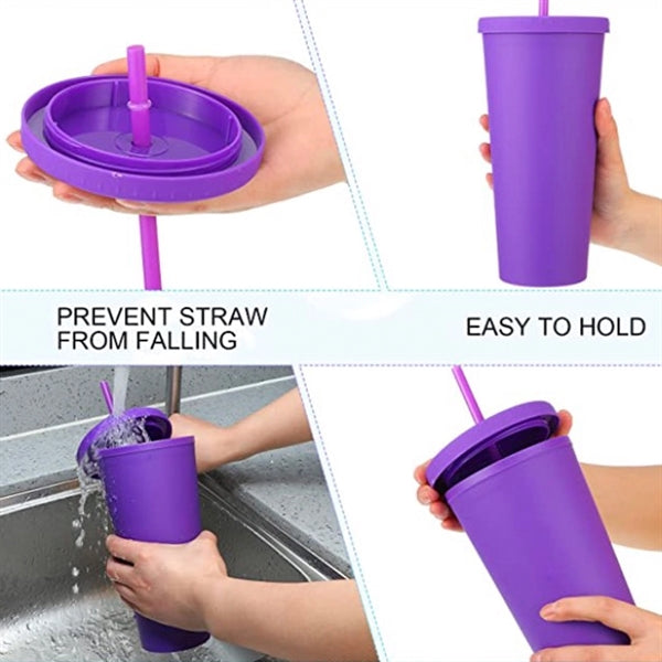 24Oz Colored Plastic Cups With Straws