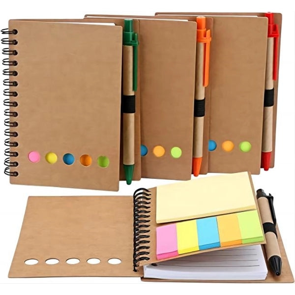 Spiral Notebook Kraft Cover Notepad with Pen In Holder