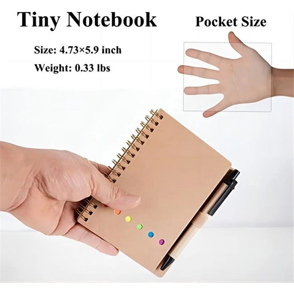 Spiral Notebook Kraft Cover Notepad with Pen In Holder