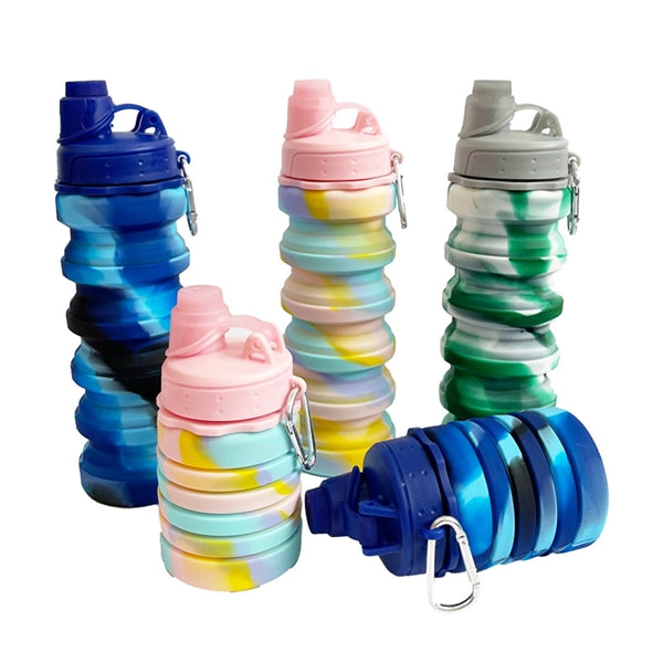 17 Oz. Rainbow Silicone Collapsible Sport Water Bottle