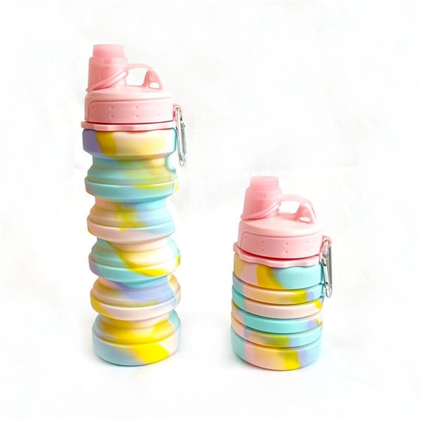 17 Oz. Rainbow Silicone Collapsible Sport Water Bottle