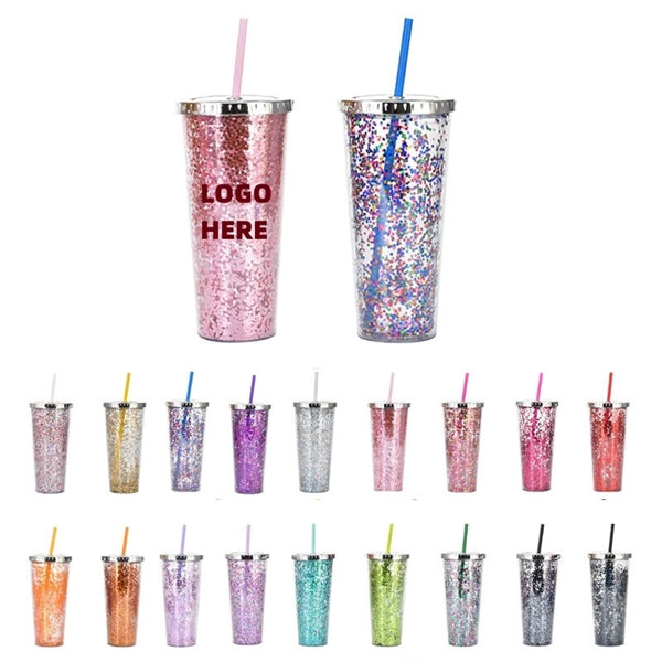 24oz Glitter Tumblers with Straws
