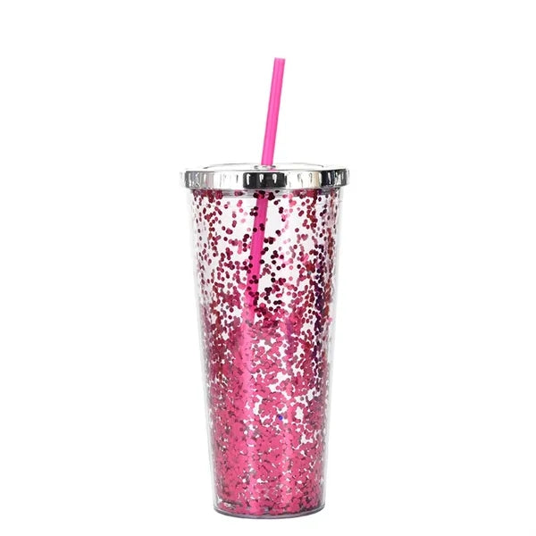24oz Glitter Tumblers with Straws