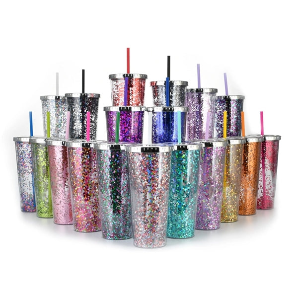 24oz Glitter Tumblers with Straws