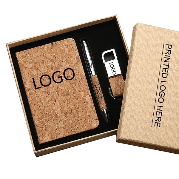 Cork Notebook With Pen And Keychain gifts set