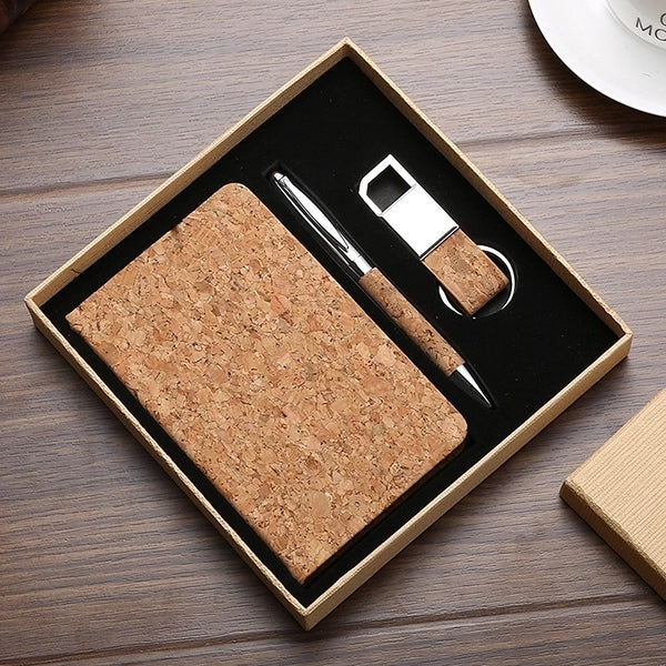 Cork Notebook With Pen And Keychain gifts set
