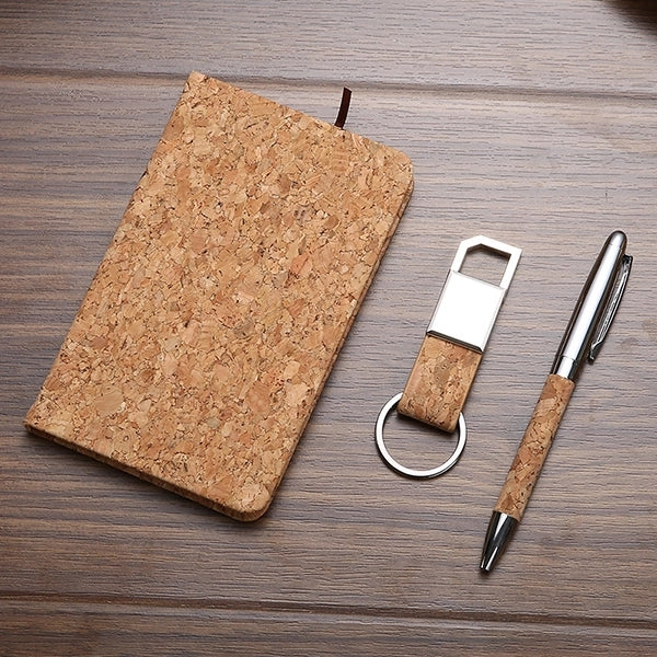 Cork Notebook With Pen And Keychain gifts set