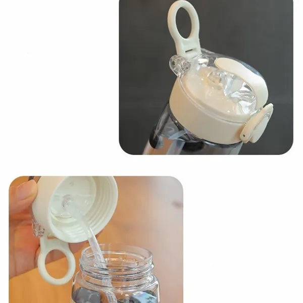 15oz Clear plastic straw water bottle with handle