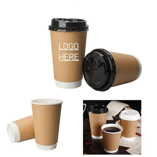 16 Oz Double Wall Disposable Coffeee Cups with Lids