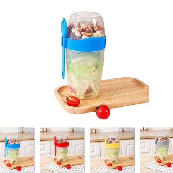 Double Layer with Sauce Case and fork Salad Cup Container