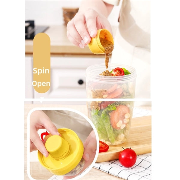 Double Layer with Sauce Case and fork Salad Cup Container