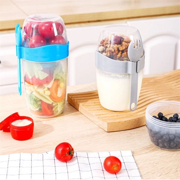 Double Layer with Sauce Case and fork Salad Cup Container