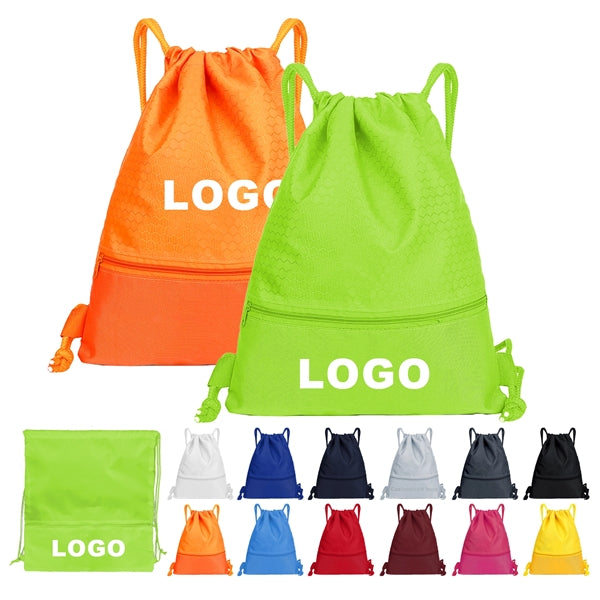 Drawstring Backpack with Front Zipper Pocket