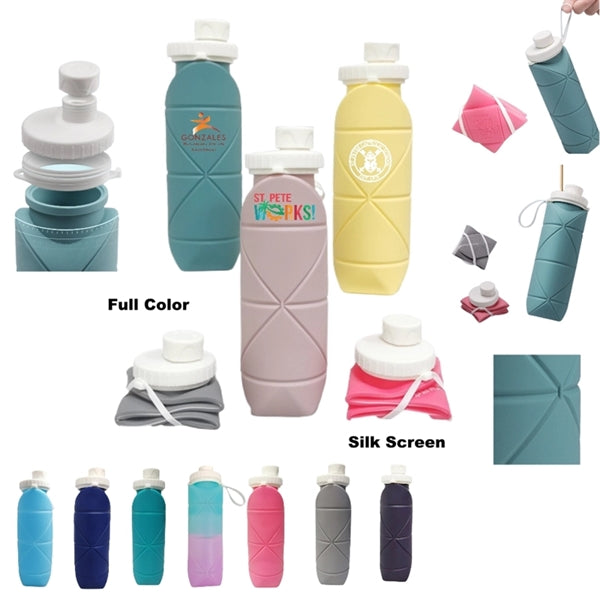 20 oz Silicone Foldable Leakproof Travel Water Bottle