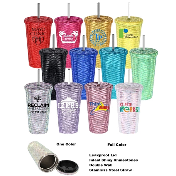 16.9 oz Studded Stainless Steel Tumbler With Lid and Straw