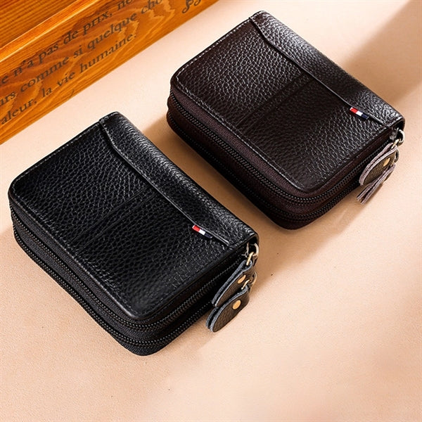 Accordion-style Genuine Leather Credit Card Zippered Wallet