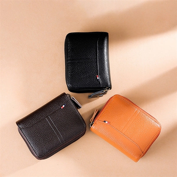 Accordion-style Genuine Leather Credit Card Zippered Wallet