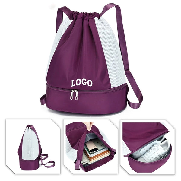 Gym Drawstring Backpack with Dry and Wet Separation