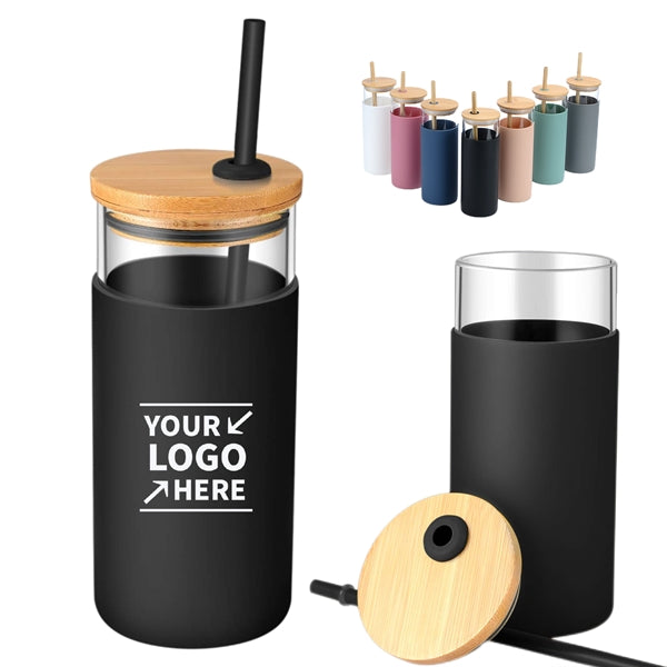 20 oz Glass Tumbler with Bamboo Lid and Straw