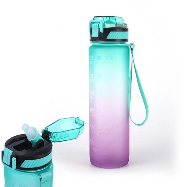 32oz Motivational Fitness Sports Water Bottle with Time Mark