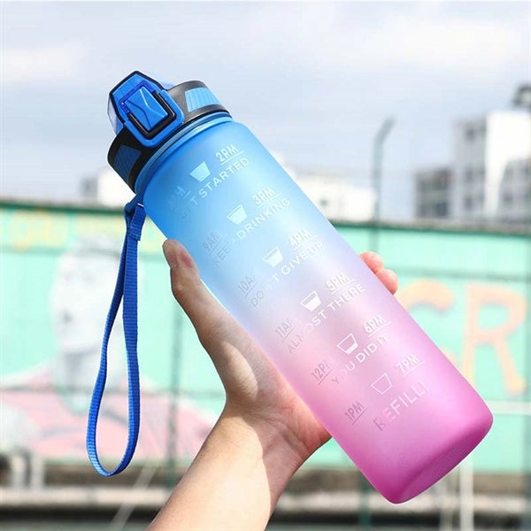 32oz Motivational Fitness Sports Water Bottle with Time Mark