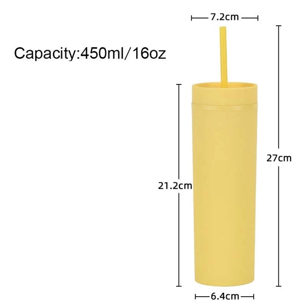 16oz Double Wall Plastic Tumbler With Lid And Straw