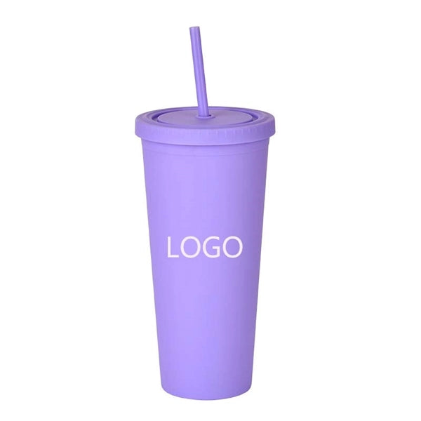 24oz Double Wall Plastic Tumbler with Lid and Straw