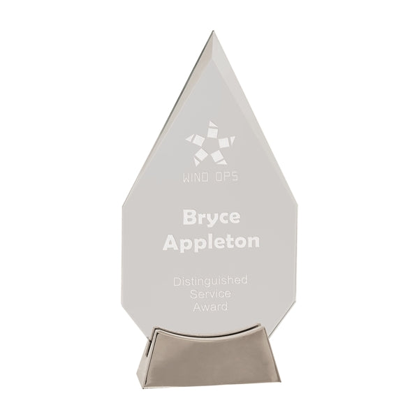 9 1/4" Clear Diamond Platinum Glass Award w/ Metal Base