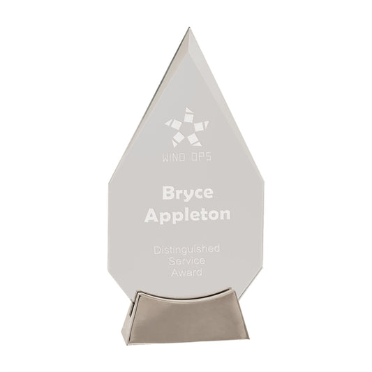 9 1/4" Clear Diamond Platinum Glass Award w/ Metal Base
