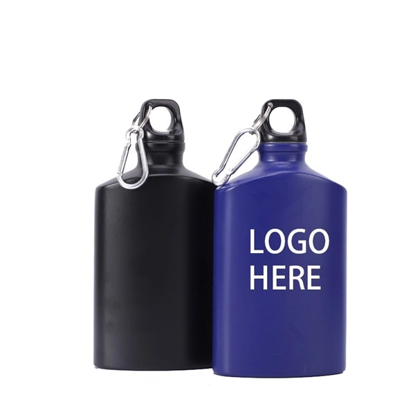 Flat Aluminum Water Bottles With Silver Carabiner