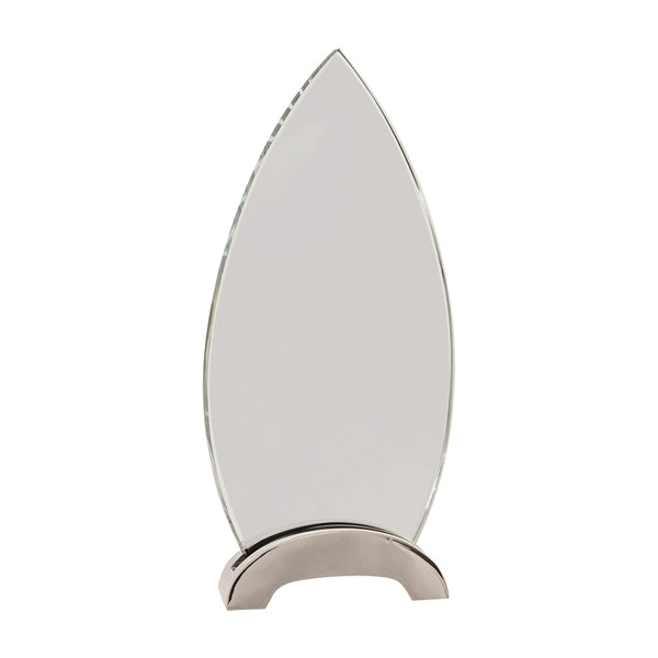 9 1/4" Clear Oval Platinum Glass Award w/ Arch Metal Base