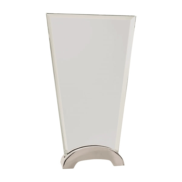9 1/4" Clear Fan Platinum Glass Award w/ Arch Metal Base