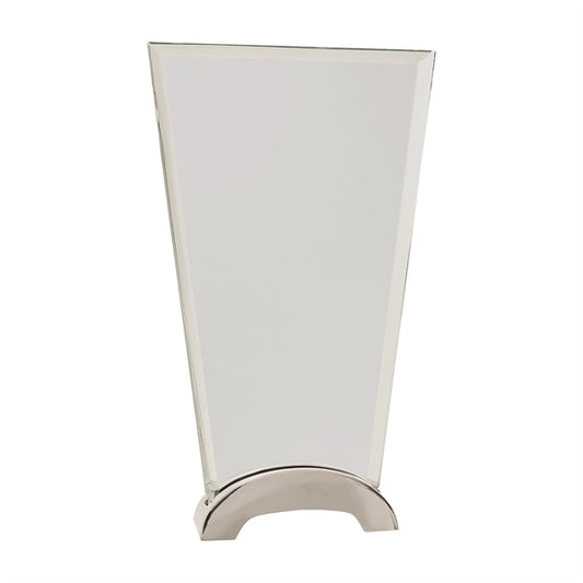 9 1/4" Clear Fan Platinum Glass Award w/ Arch Metal Base