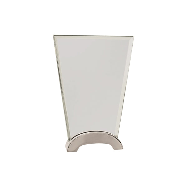 7 1/2" Clear Fan Platinum Glass Award w/ Arch Metal Base