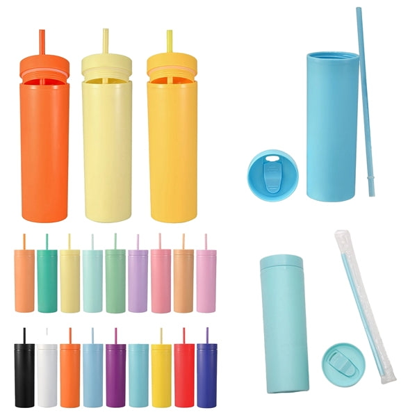 16oz Matte Solid Skinny Acrylic Tumbler Double Wall Plastic