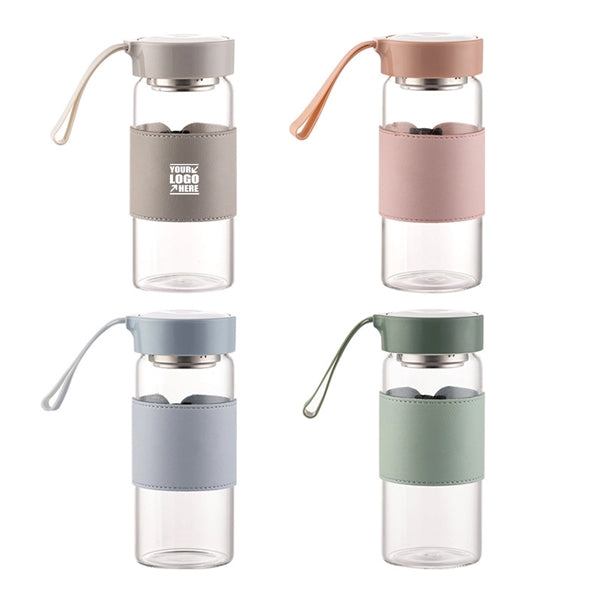 16oz Leather Sleeve Glass Water Bottle