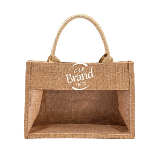 Pvc Clear Window Jute Tote Bag