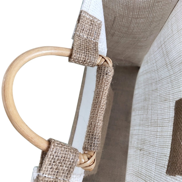 Blank Vine Wood Handle Jute Shopping Tote Bag