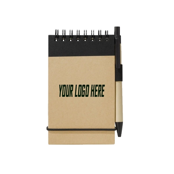 Two-Tone Spiral Notepad w/ Pen Recyclable Pocket Jotters