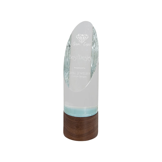 9" Cylinder Sierra Glass Award with Walnut Base